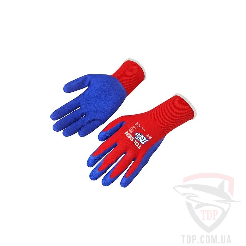 Ручной инструмент Рукавички Tolsen покриті спіненим латексом червоні L (45301)