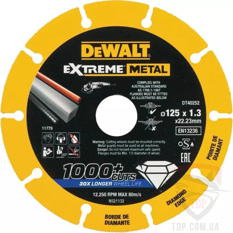 Диск алмазний DeWALT по сталі 125x22.2x1.3 мм (DT40252)