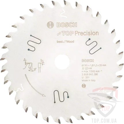 Оснастка Пильний диск по дереву Bosch 165x20x32z K1.8/1.3 Top Precision Best for Wood