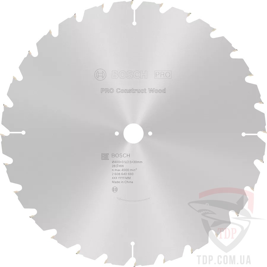 Оснастка Пильний диск по дереву Bosch 400x30x28z K3.5/2.5 Construct Wood (2608640693)