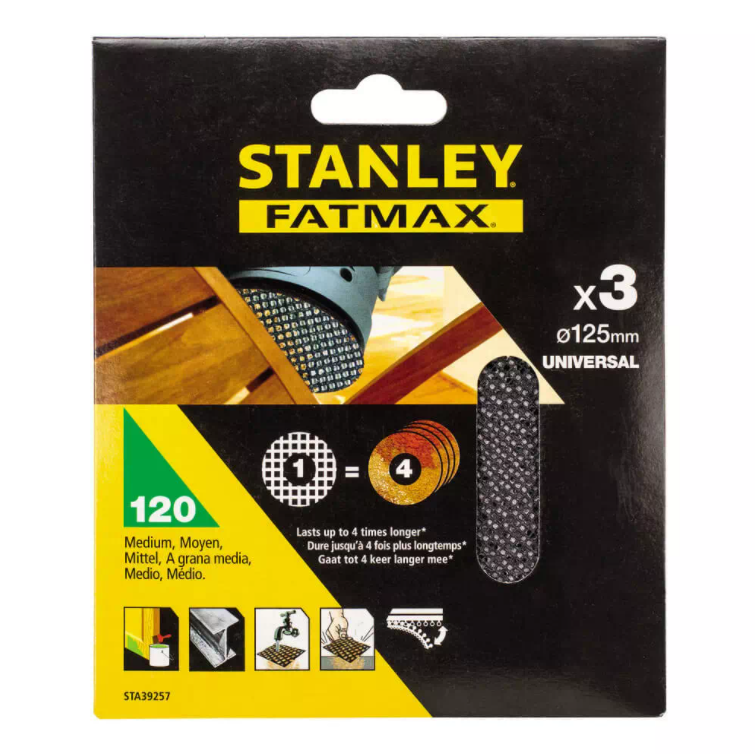 Абразивно-шлифовальный инструмент Сетка шлифовальная STANLEY 125x125 мм P120 3 шт (STA39257)