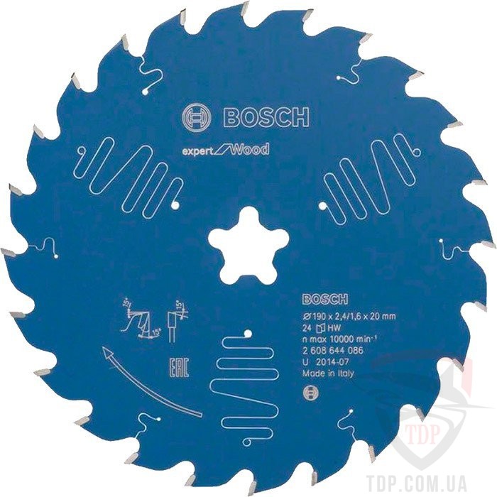 Оснастка Пильний диск по дереву Bosch 190xFixx24z K2.4/1.6 Expert for Wood