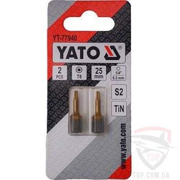 Биты и адаптеры Біта YATO TORX T8 25 мм з титановим покриттям 2 шт (YT-77940)
