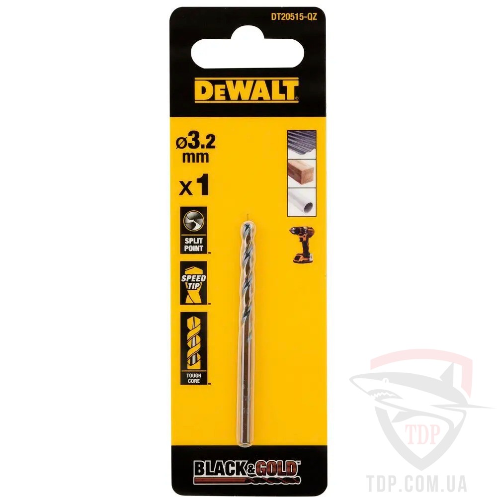 Сверла Cвердлo по металу DeWALT EXTREME BLACK&GOLD HSS-G 3.2x65 мм (DT20515)