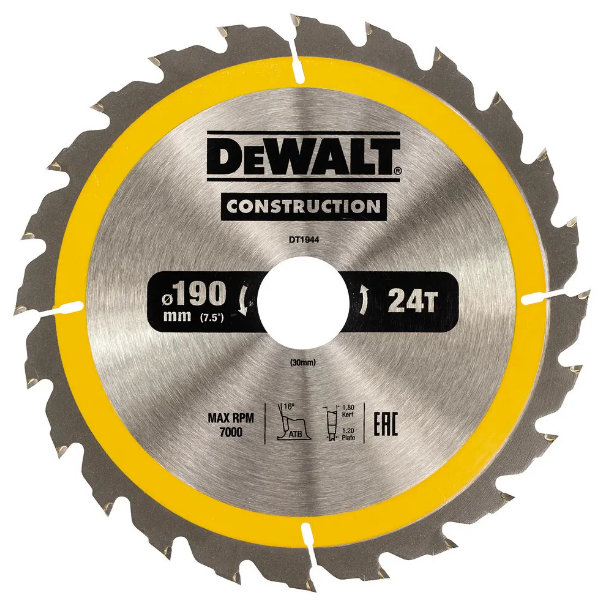 Оснастка Диск пильный DeWALT СONSTRUCTION 190x30x24z (DT1944)