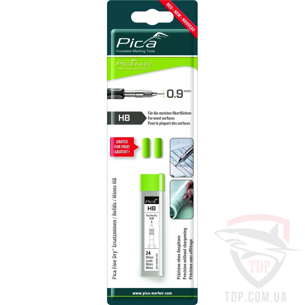 Запасні графітові жала для PICA Fine Dry дві гумки HВ сірий 24шт (7030/SB)