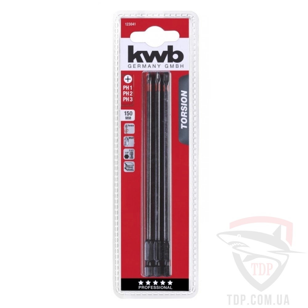 Биты и адаптеры Набір біт торсіонних KWB PH1 PH2 PH3 150мм 3шт (123041)
