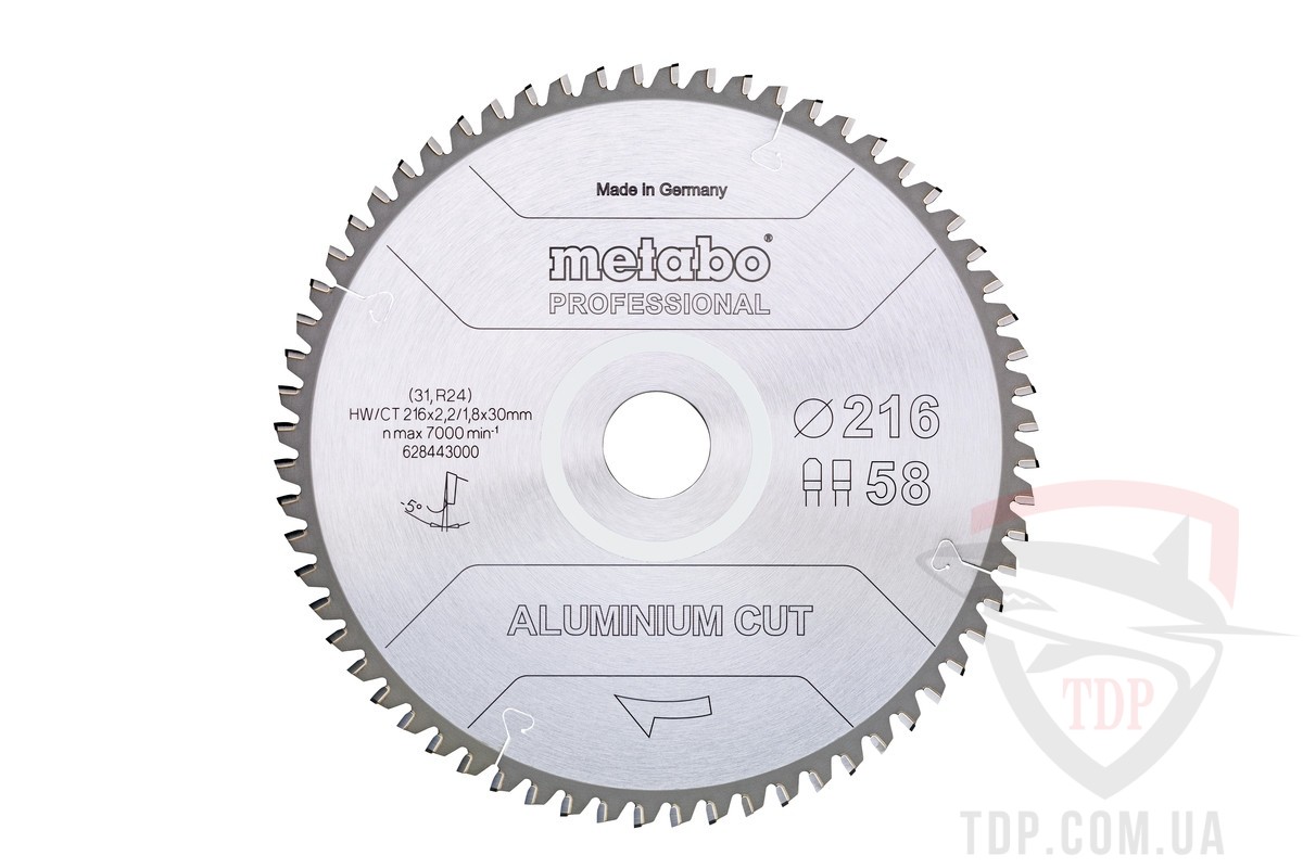 Оснастка Пильний диск по алюмінію Metabo Aluminium Cut Professional 216x30x58z (628443000)