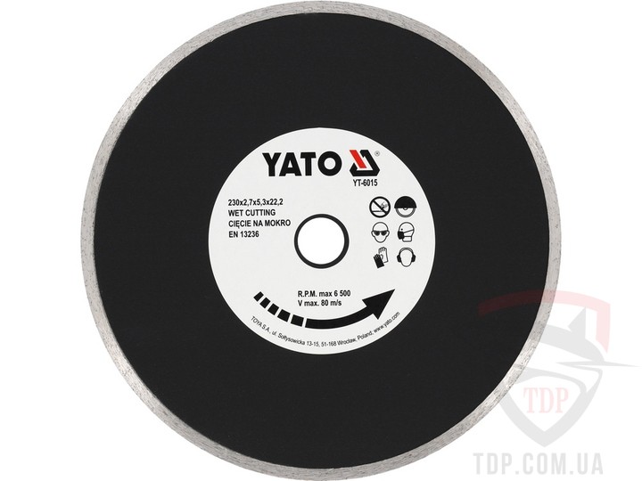 Диск алмазний суцільний по кераміці YATO 230x22.2x2.7мм (YT-6015)
