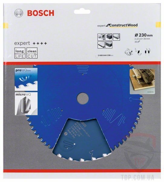 Пильний диск по будівельній деревині Bosch 230x30x30z K2.2/1.6 Expert for Construct Wood - Фото №2