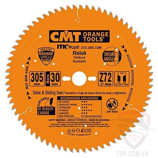 Оснастка Пильный диск по дереву CMT ITK Plus 305x30x72z (272.305.72M)