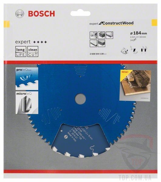 Пильний диск по будівельній деревині Bosch 184x16x24z K2/1.3 Expert for Construct Wood - Фото №2