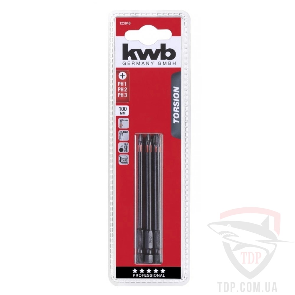 Биты и адаптеры Набір торсіонних біт KWB PH1 PH2 PH3 3шт (123040)