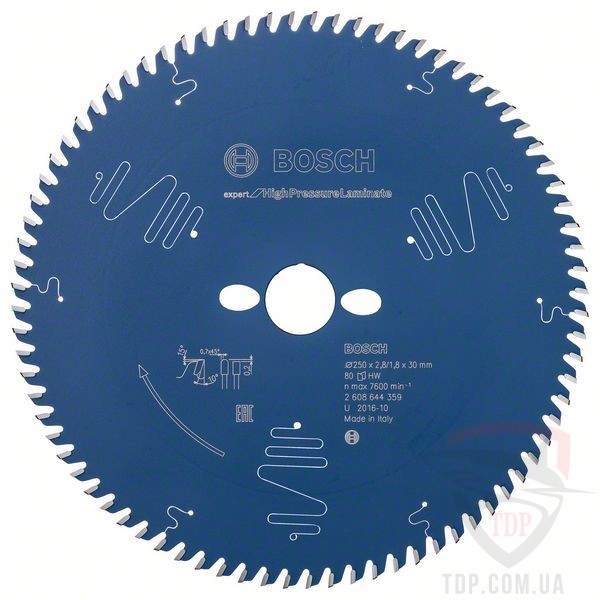 Оснастка Пильний диск по HPL Bosch 250x30x80z K2.8/1.8 Expert for High-Pressure Laminate 2608644359