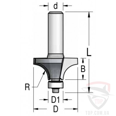 Оснастка Фреза кромочная калевочная (радиусная) WoodPecker D25 d6 L49 h15 R8 (HRW0803)