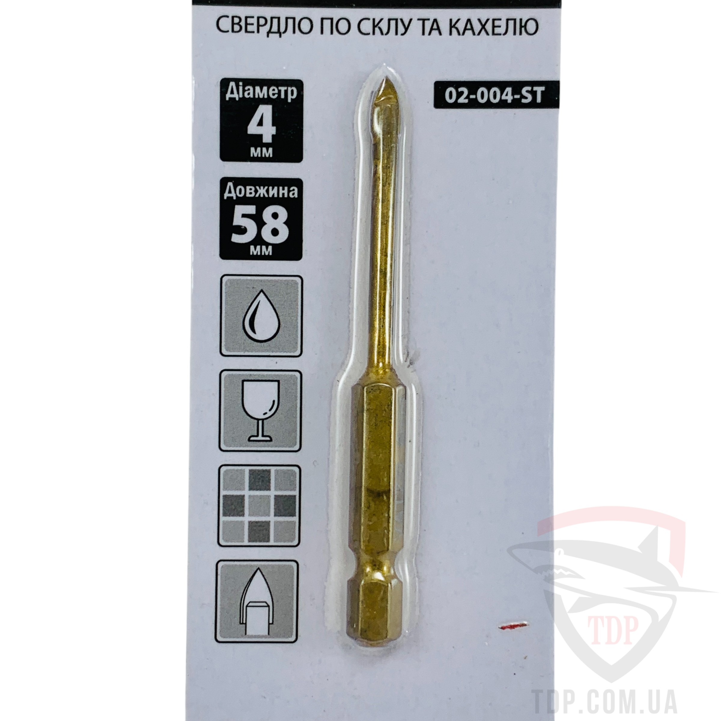 Свердло по склу VATZO 4х58 мм перо з шестигранним хвостовиком (02-004-ST) - Фото №2
