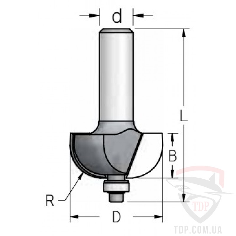 Оснастка Фреза кромочная полугалтель (радиусная) WoodPecker D34.9 d8 L54 h15 R12.7 (HRZ1205)