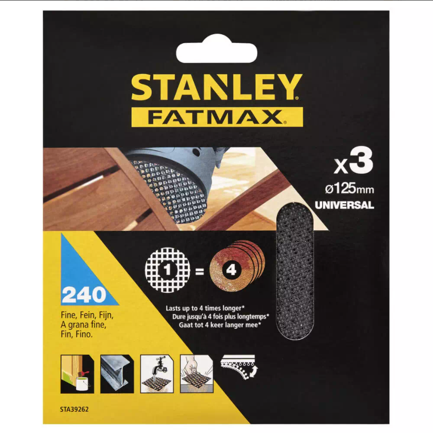Абразивно-шлифовальный инструмент Сетка шлифовальная STANLEY 125x125 мм P240 3 шт (STA39262)