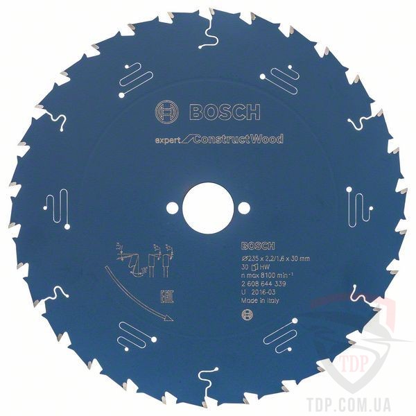 Оснастка Пильний диск по будівельній деревині Bosch 235x30x30z K2.2/1.6 Expert for Construct Wood