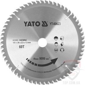 Оснастка Пильный диск по дереву Yato 185x20x60z (YT-60623)