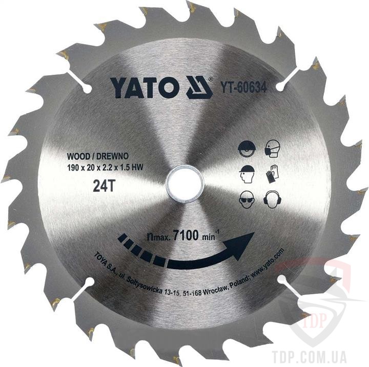 Оснастка Пильный диск по дереву Yato 190x20x24z (YT-60634)
