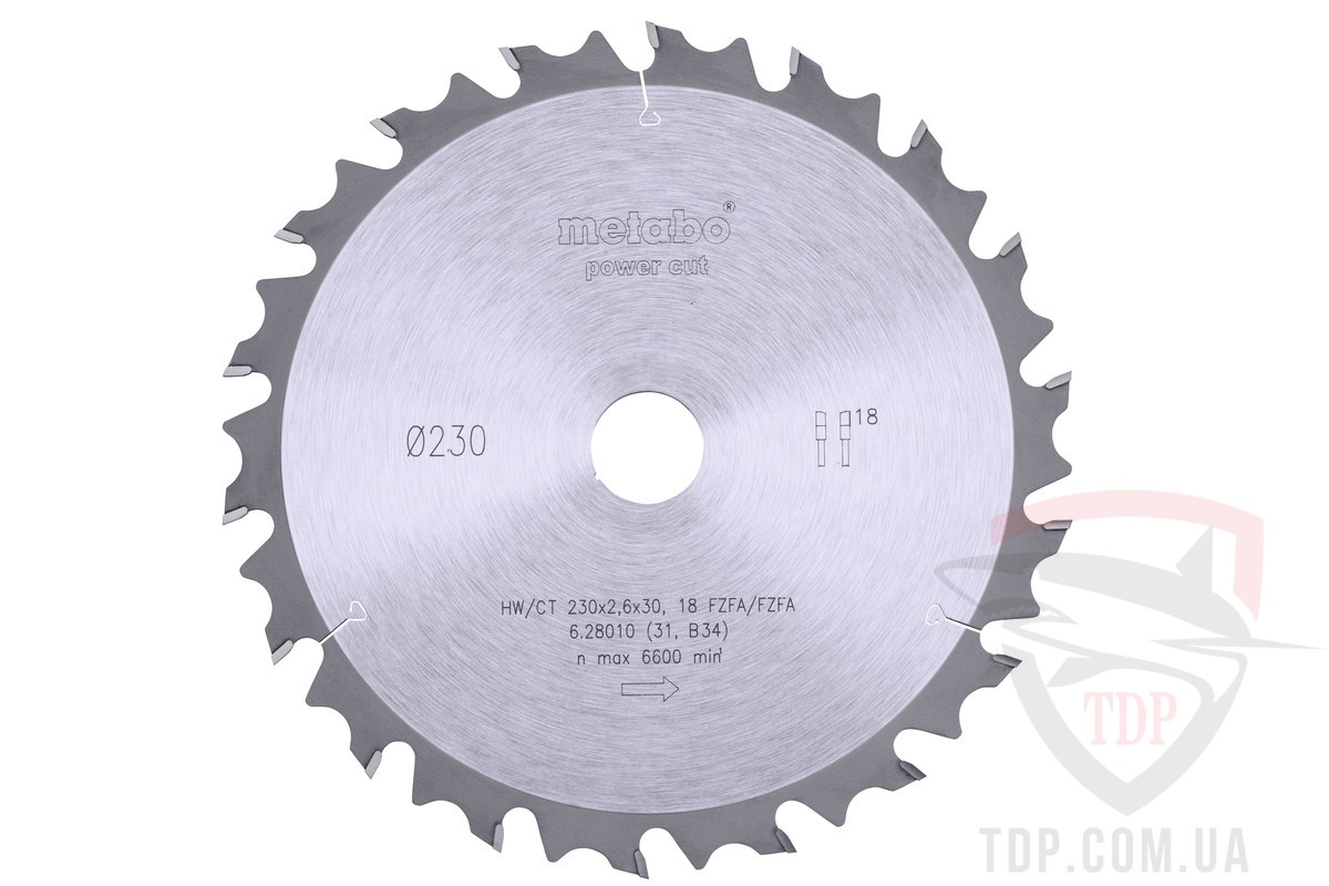 Оснастка Пильный диск по дереву METABO 230x1.8/2.6x30x18z HW/CT power cut (628010000)
