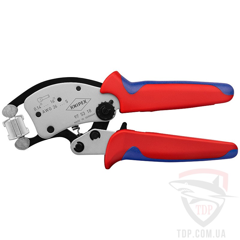 Ручной инструмент Инструмент для опрессовки контактных гильз Knipex с поворотной опрессовочной головкой (97 53 18)