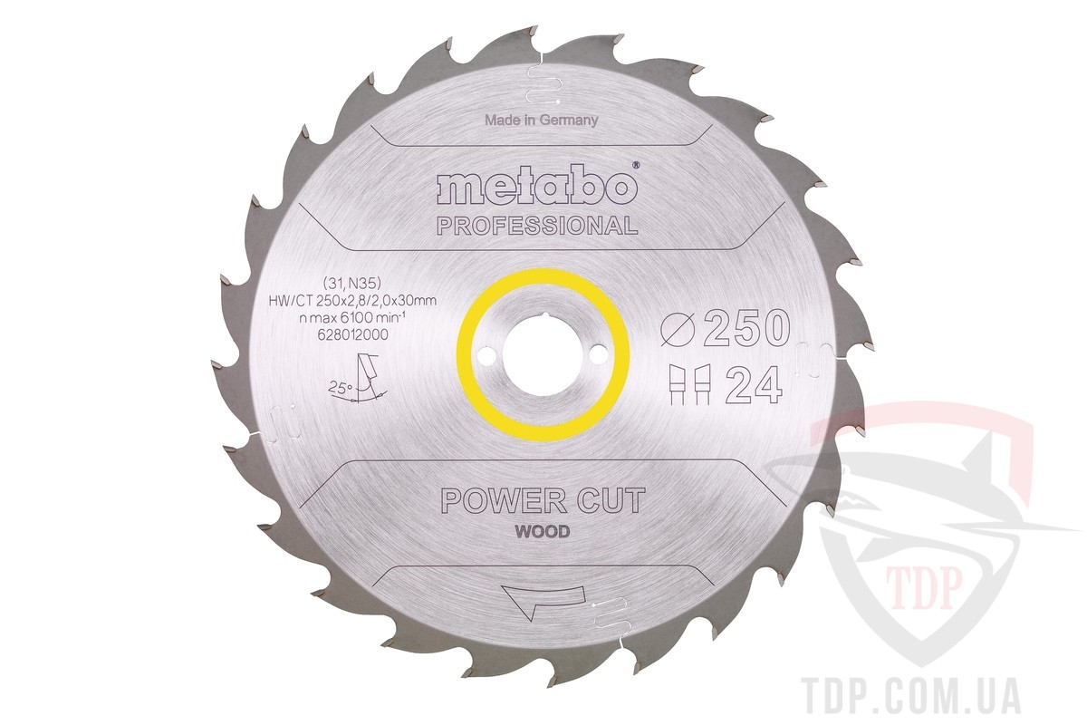 Оснастка Пильный диск по дереву METABO 250x2.0/2.8x30x24z HW/CT power cut (628012000)