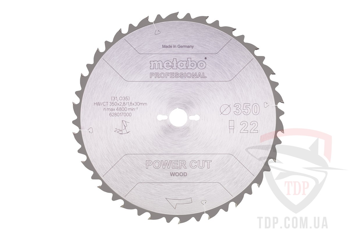 Оснастка Пильный диск по дереву METABO 350x1.8/2.8x30x22z HW/CT power cut (628017000)