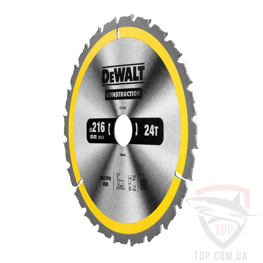 Диск пильний DeWALT CONSTRUCTION 216х30x24z (DT1952) - Фото №2