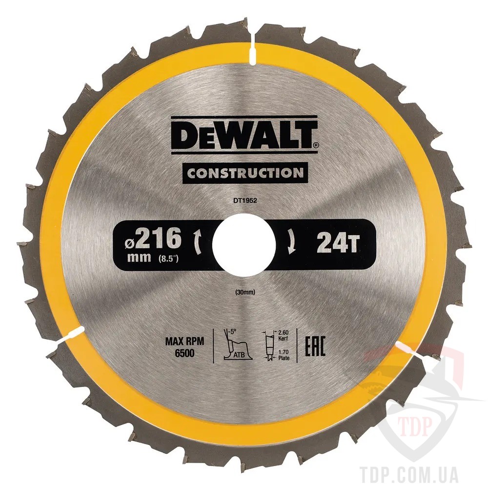 Пильные диски Диск пильний DeWALT CONSTRUCTION 216х30x24z (DT1952)