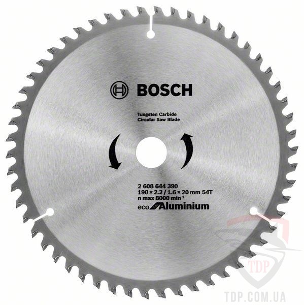 Пильные диски Пильний диск по алюмінію Bosch 190x20x54z K2/1.4 Eco for Aluminium (2608644390)