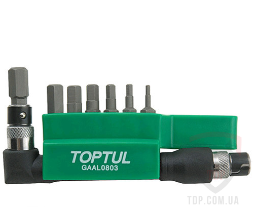 Набор бит 1/4" HEX 2-8мм с Г-обр.переходником TOPTUL (GAAL0803)