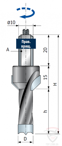 Оснастка Сверло непроходное с зенкером Freud D5 d10 L77 h40 (PF08MDAAC3)