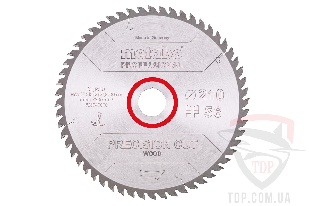 Оснастка Пильный диск по дереву METABO 210x1.8/2.6x30x56z HW/CT procision cut (628040000)