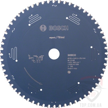 Оснастка Пильний диск по сталі Bosch 254x25.4x60z K2.6/2.2 Expert for Steel