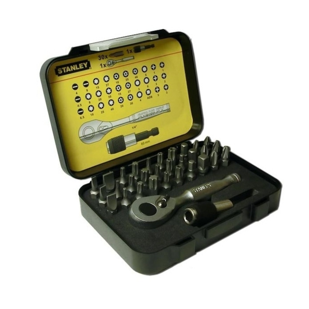 Биты и адаптеры Набор бит Stanley "EXPERT LINE", 32 шт +трещотка и держатель (1-13-904)