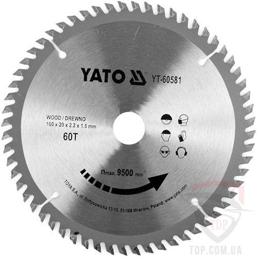 Оснастка Пильный диск по дереву Yato 160x20x60z (YT-60581)