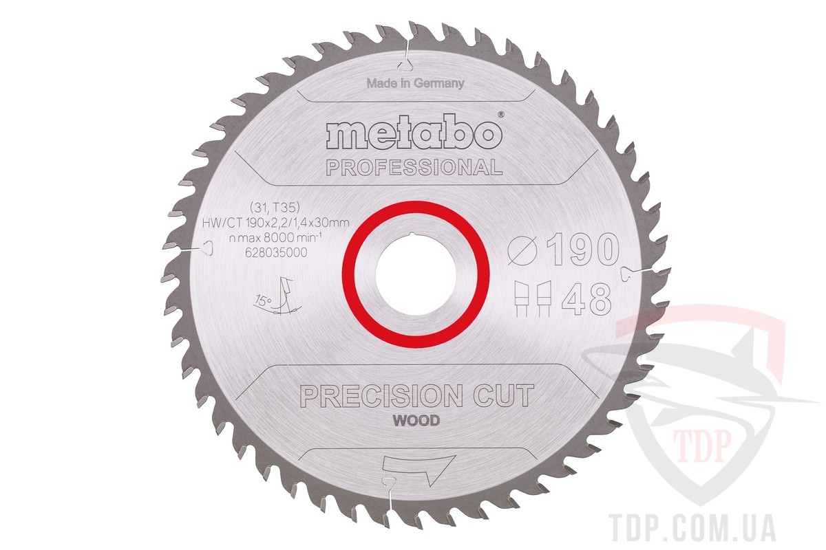 Оснастка Пильный диск по дереву METABO 190x1.4/2.2x30x48z HW/CT procision cut (628035000)