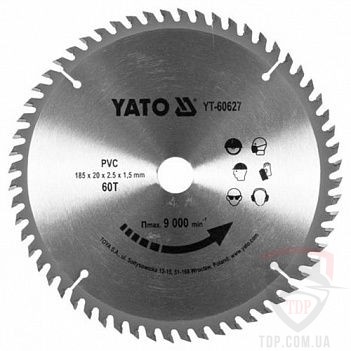 Оснастка Диск пильний по ПВХ YATO 185x20x60z K 2.5/1.5 (YT-60627)