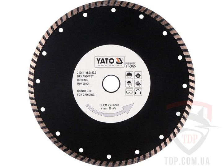Алмазные диски Диск алмазний турбо по бетону YATO TURBO 230x22.2x3.1мм (YT-6025)