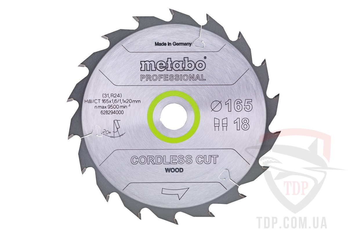 Оснастка Пильний диск по дереву Metabo Cordless Cut Wood Prof 165x20x18z (628294000)