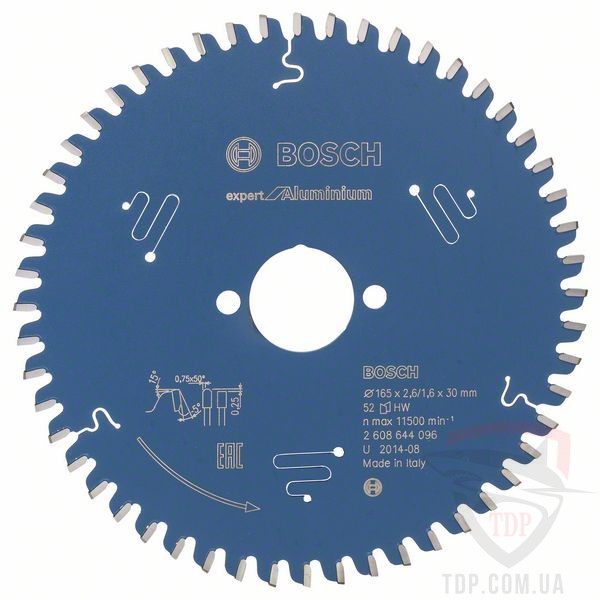 Оснастка Пильний диск по алюмінію Bosch 165x30x52z K2.6/1.6 Expert for Aluminium