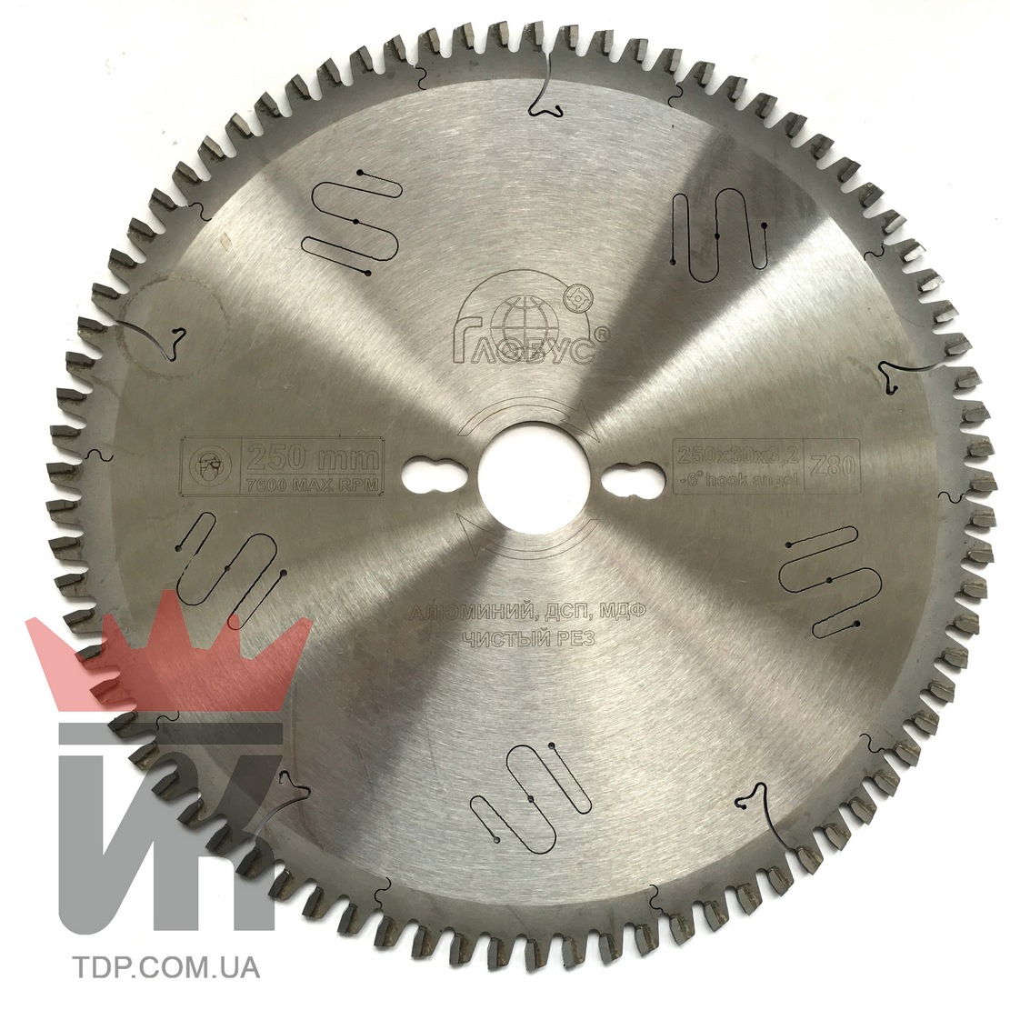 Пильный диск ГЛОБУС 250x30x80z по алюминию, ДСП, МДФ (a-6)