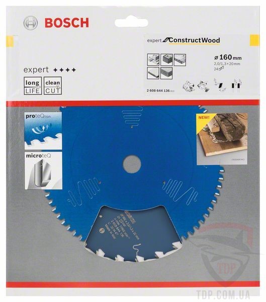 Пильний диск по будівельній деревині Bosch 160x20x24z K2/1.3 Expert for Construct Wood - Фото №2