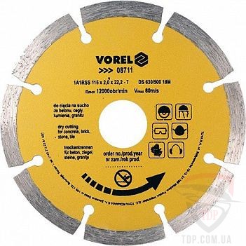 Алмазные диски Диск алмазний по граніту Vorel сегментний 115x22.2x2мм (08711)