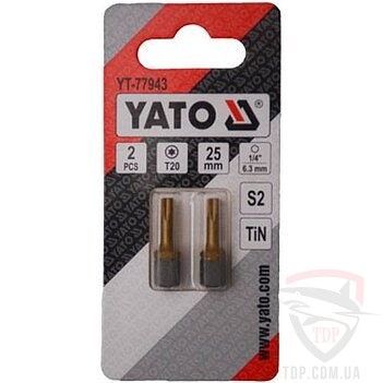 Биты и адаптеры Біта YATO TORX T20 25 мм з титановим покриттям 2 шт (YT-77943)