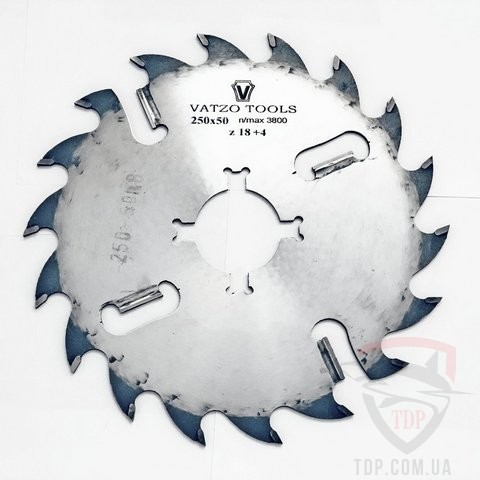 Оснастка Пильный диск по дереву Vatzo Tools 300x50x18+4z K3.8/2.6 с подрезными ножами