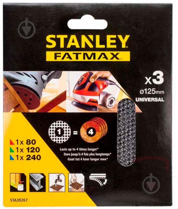 Абразивно-шлифовальный инструмент Сетка шлифовальная STANLEY 125х125 мм P80,120,240 3 шт (STA39267)