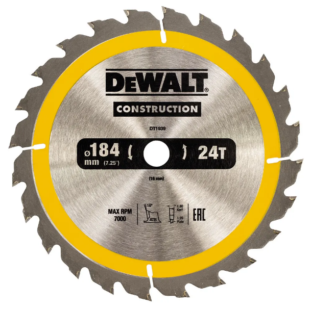 Оснастка Диск пильный DeWALT СONSTRUCTION 184x16x24z (DT1939)